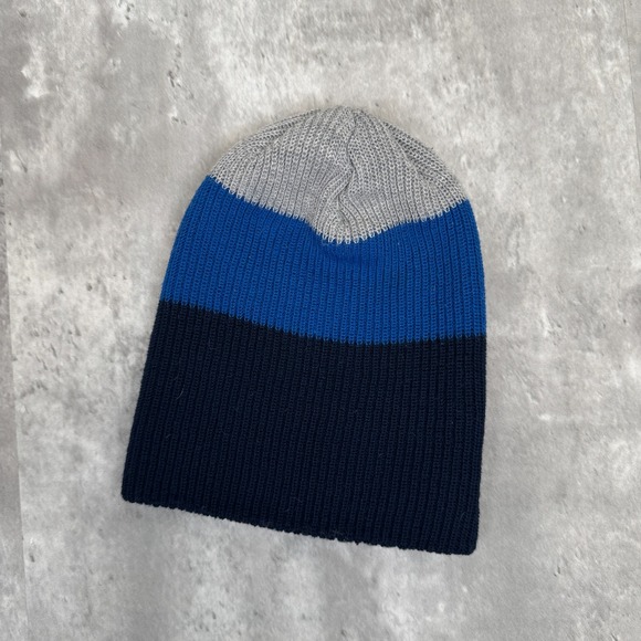 SmartWool Cantar One Size Watch Cap Blue Gray Colorblock Beanie Merino Ski - Picture 2 of 4